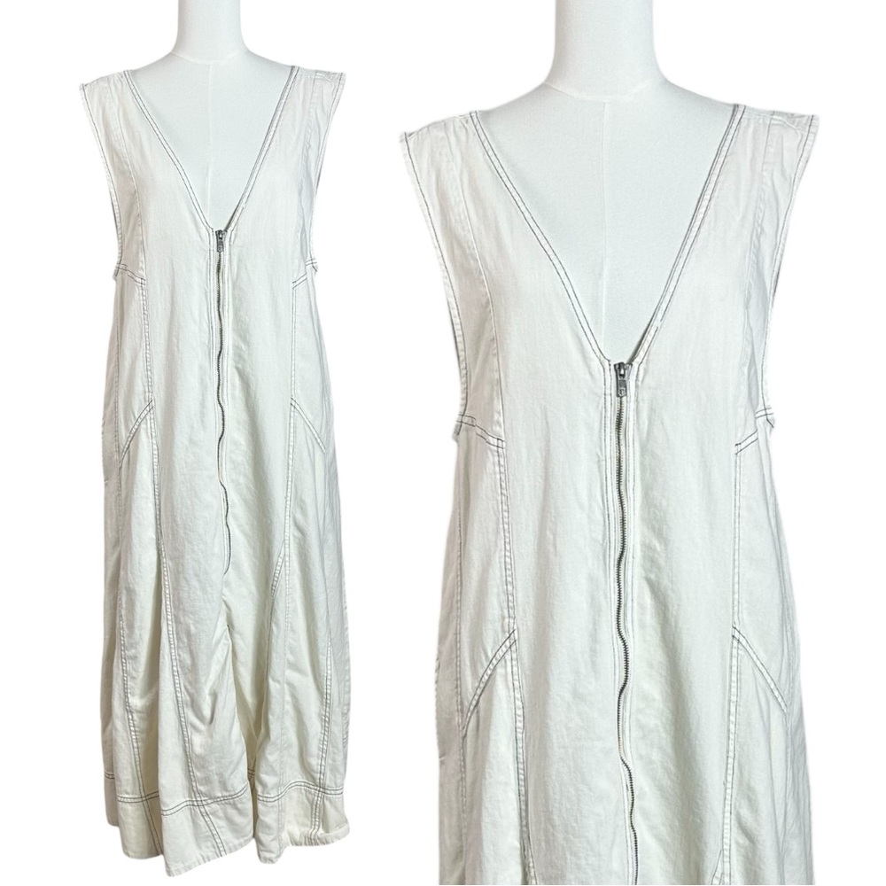 Free People Santino Denim Zip Front Midi Dress in Ecru Size Large Minimalist - Picture 11 of 16